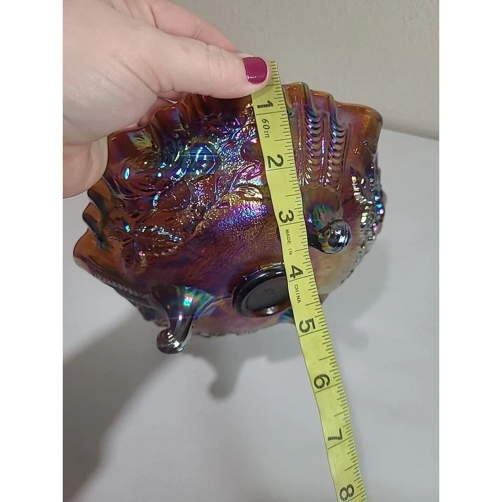 Imperial Glass Carnival Art‎ Lustre Rose Pattern 3-Toed Footed Candy Bowl